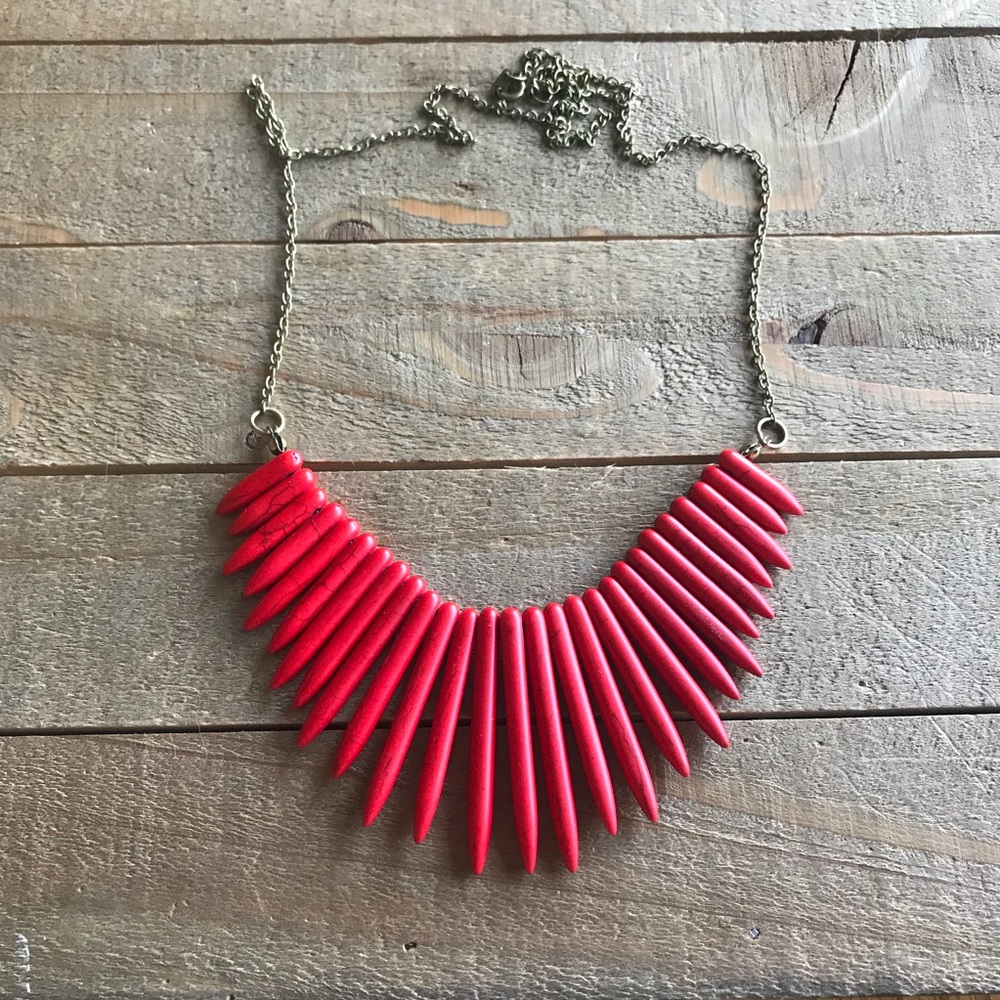 Handmade Natural Red Howlite Stone Necklace - Picture 1 of 2